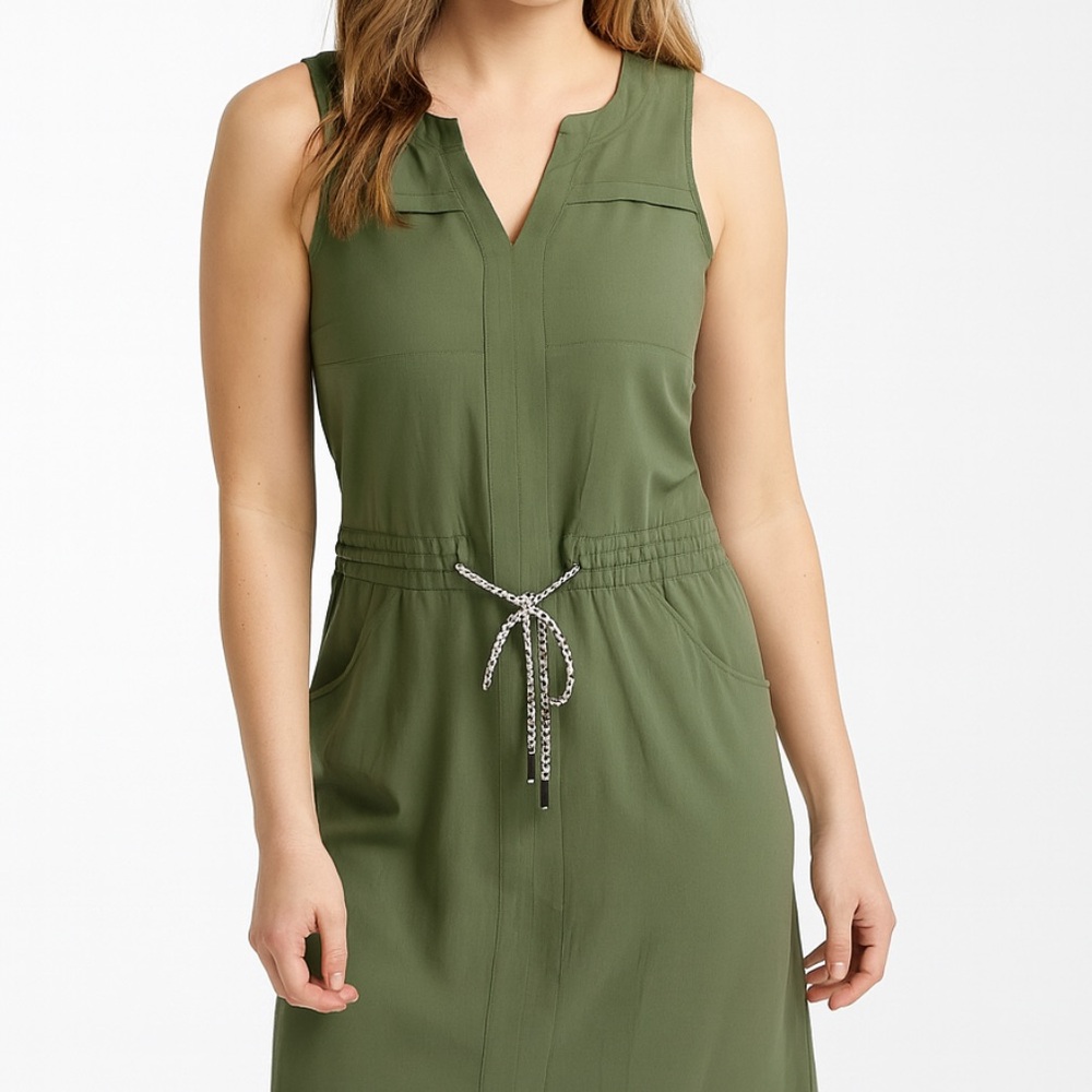 Sage Green Casual Sleeveless Dress w/ Drawstring Waist by Kyodan Sz S/P